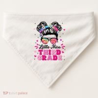 Groovy Messy Bun Little Miss Third Grade First Day Of School USA-Made Doggie Bandana thumb 0