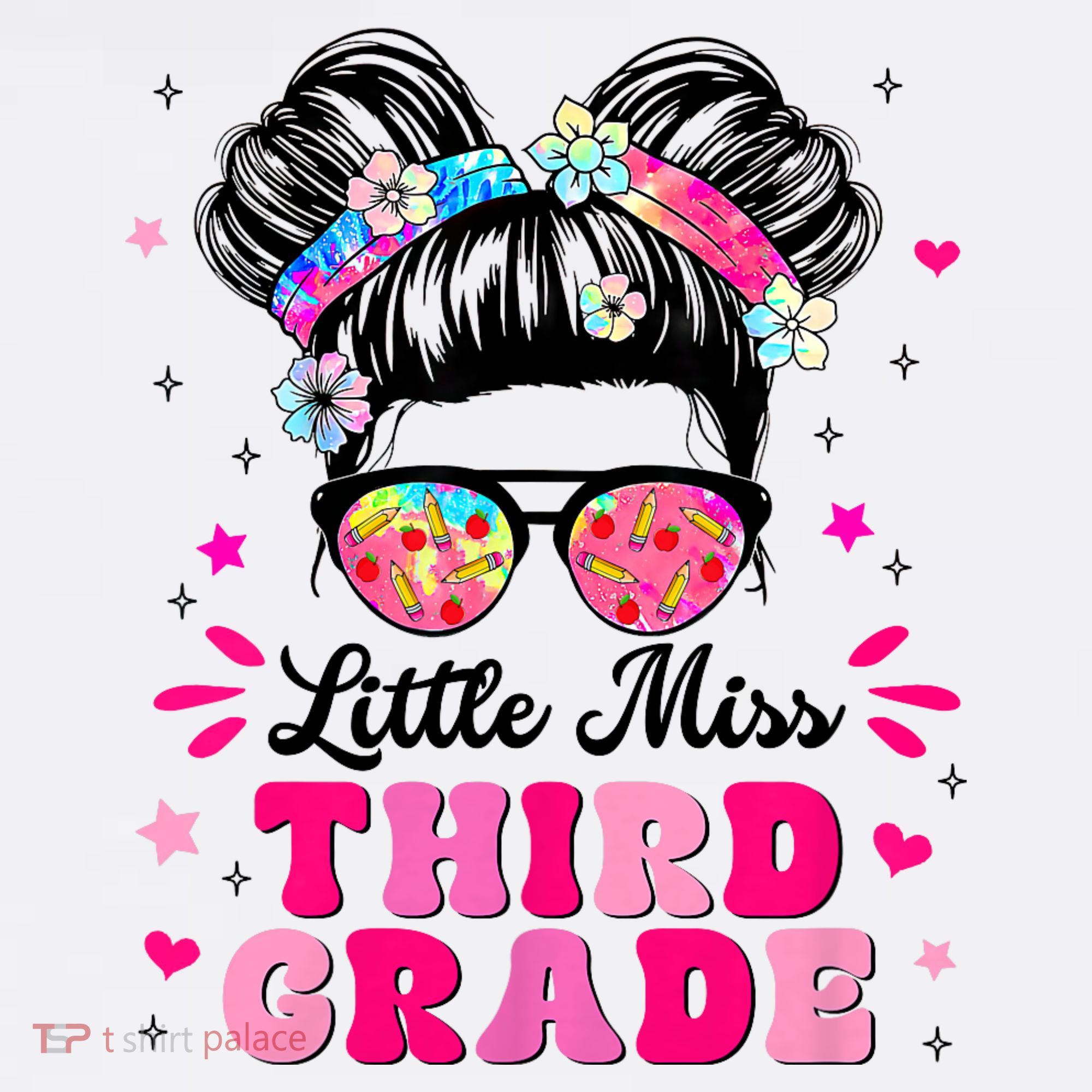 Groovy Messy Bun Little Miss Third Grade First Day Of School Long Sleeve Shirt