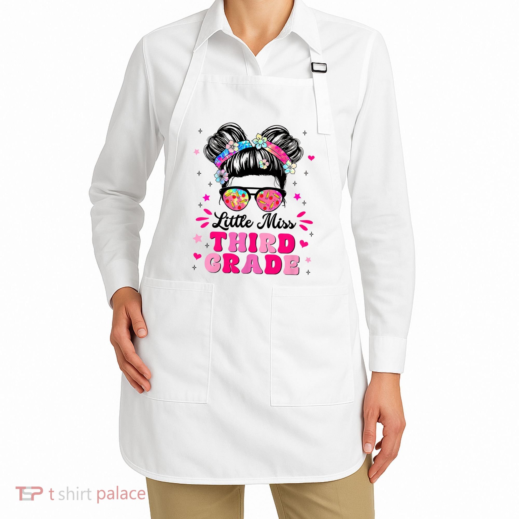 Groovy Messy Bun Little Miss Third Grade First Day Of School Apron