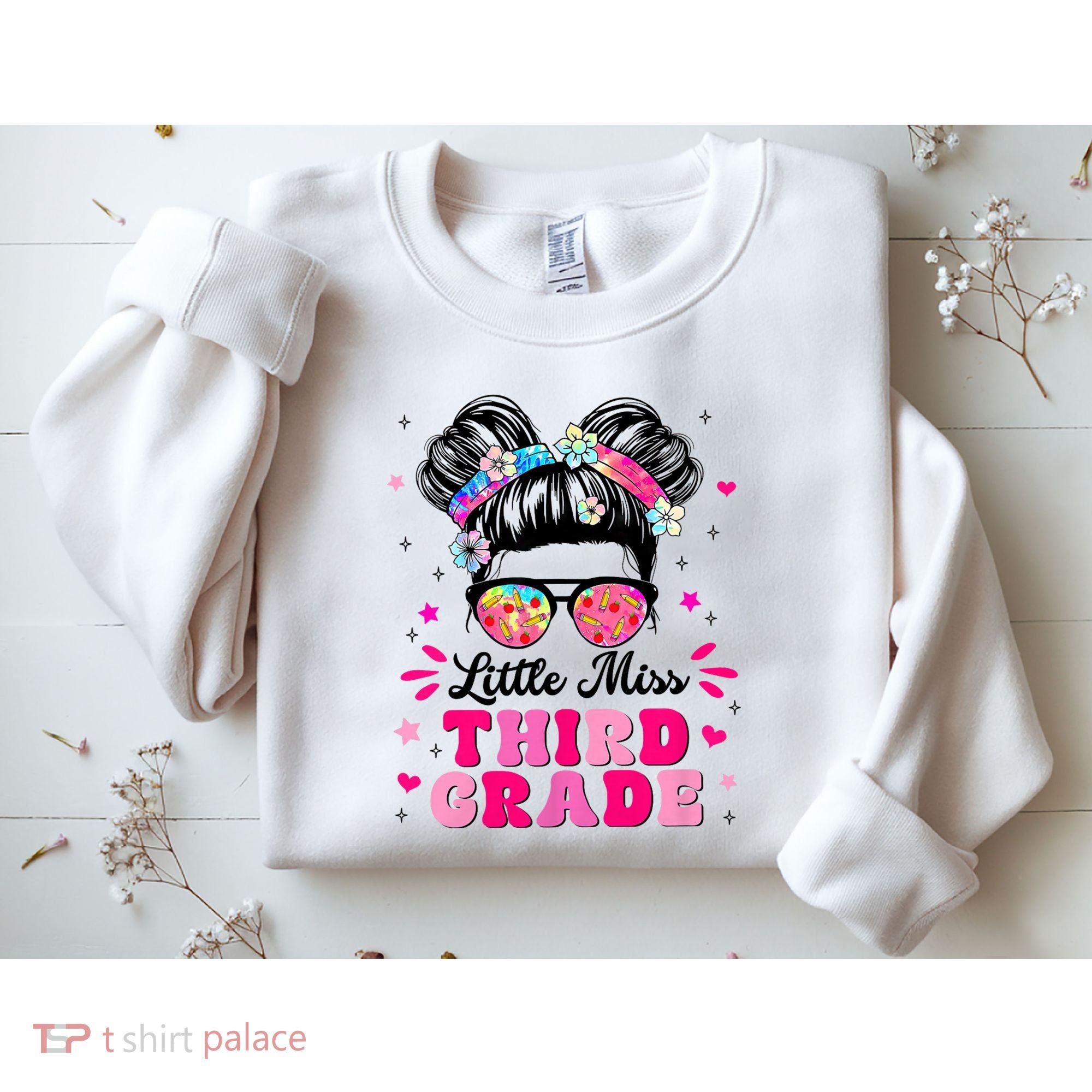 Groovy Messy Bun Little Miss Third Grade First Day Of School Sweatshirt