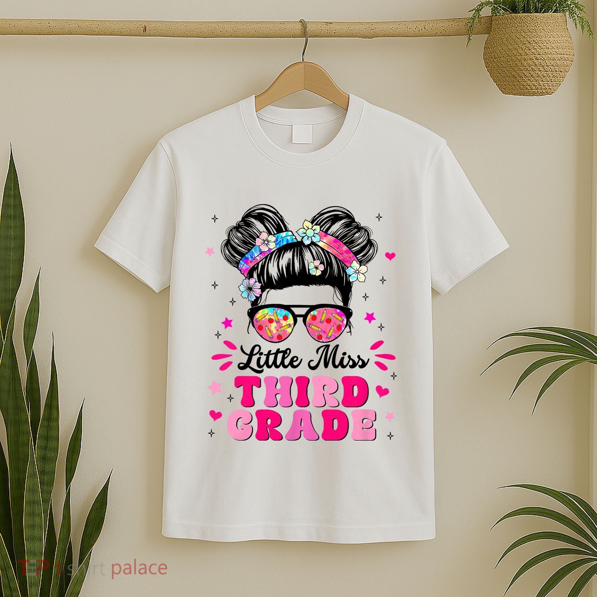 Groovy Messy Bun Little Miss Third Grade First Day Of School T-Shirt