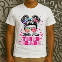 Groovy Messy Bun Little Miss Third Grade First Day Of School T-Shirt thumb 3