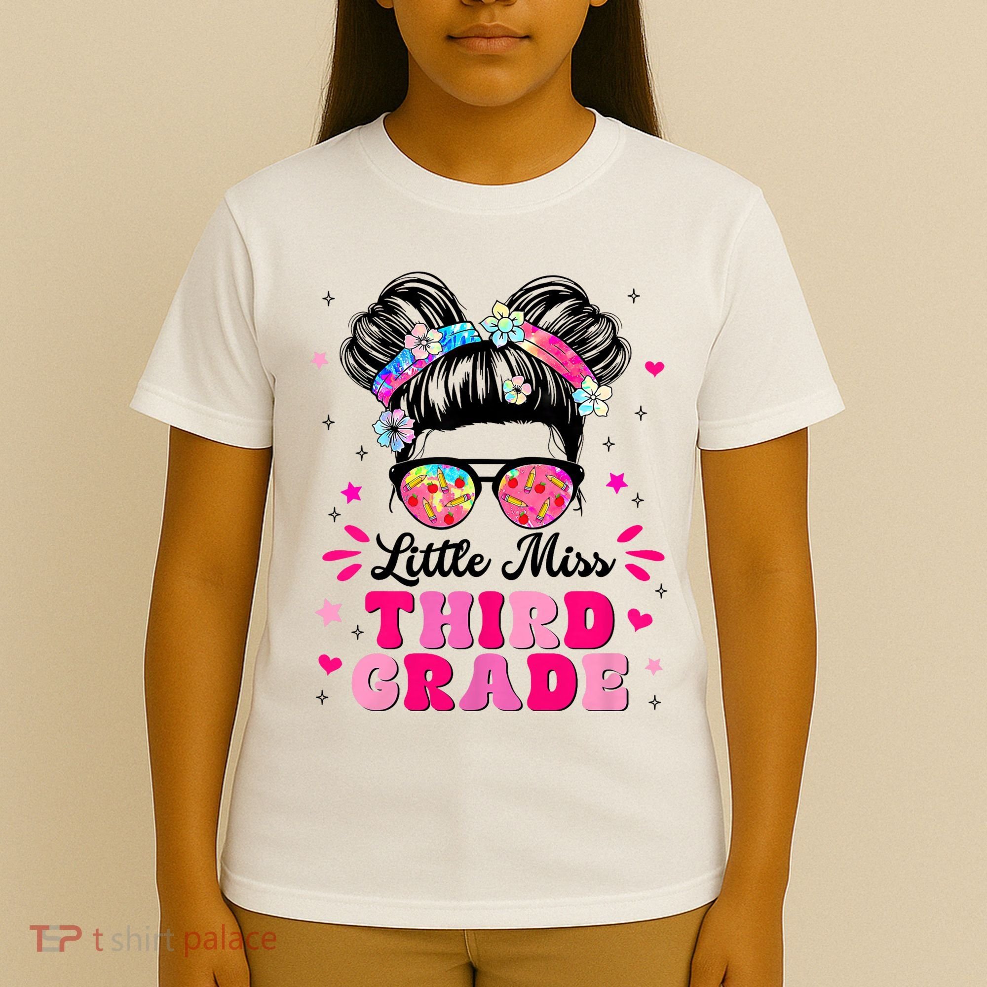 Groovy Messy Bun Little Miss Third Grade First Day Of School T-Shirt