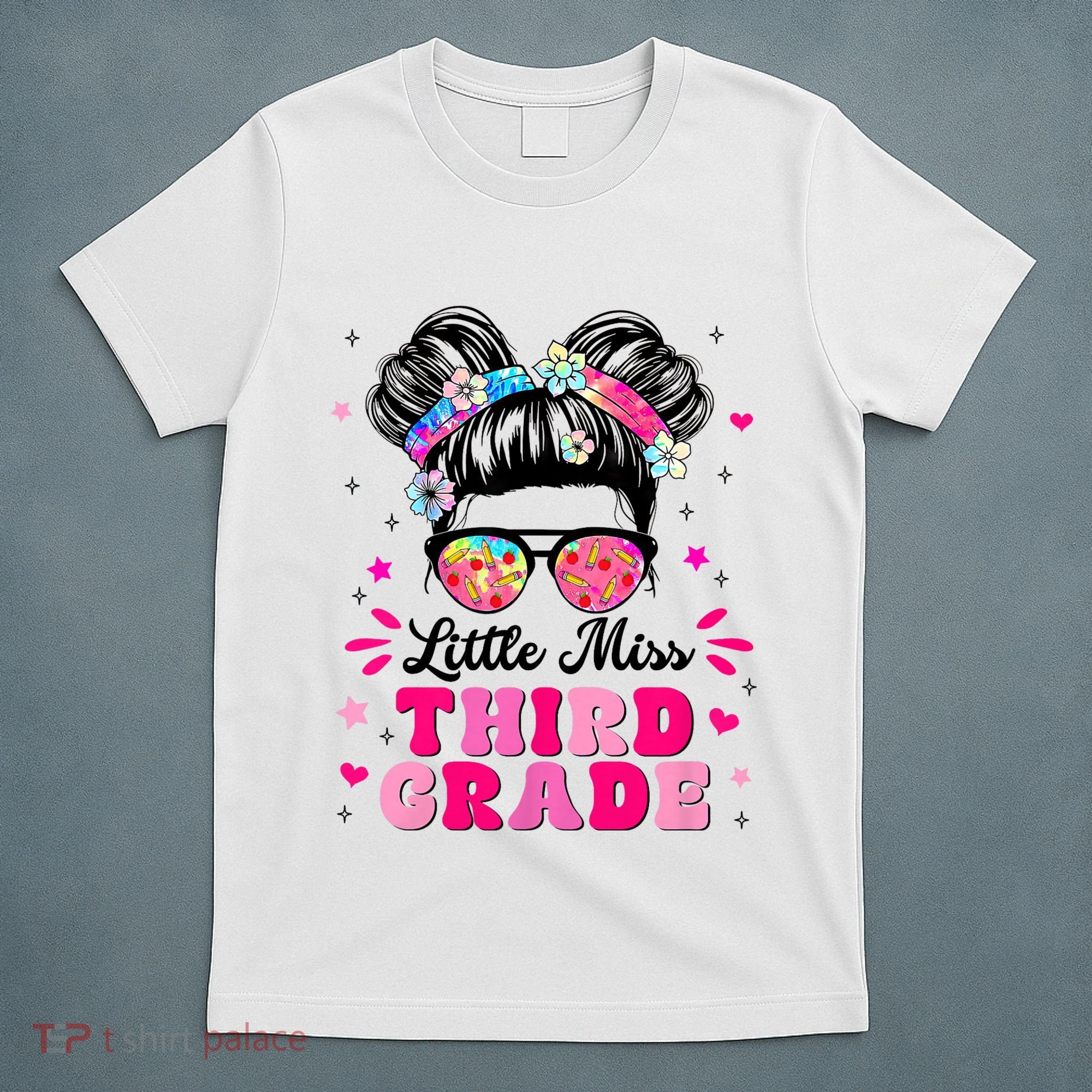 Groovy Messy Bun Little Miss Third Grade First Day Of School T-Shirt