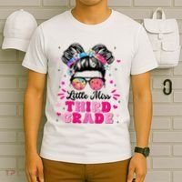 Groovy Messy Bun Little Miss Third Grade First Day Of School T-Shirt thumb 6