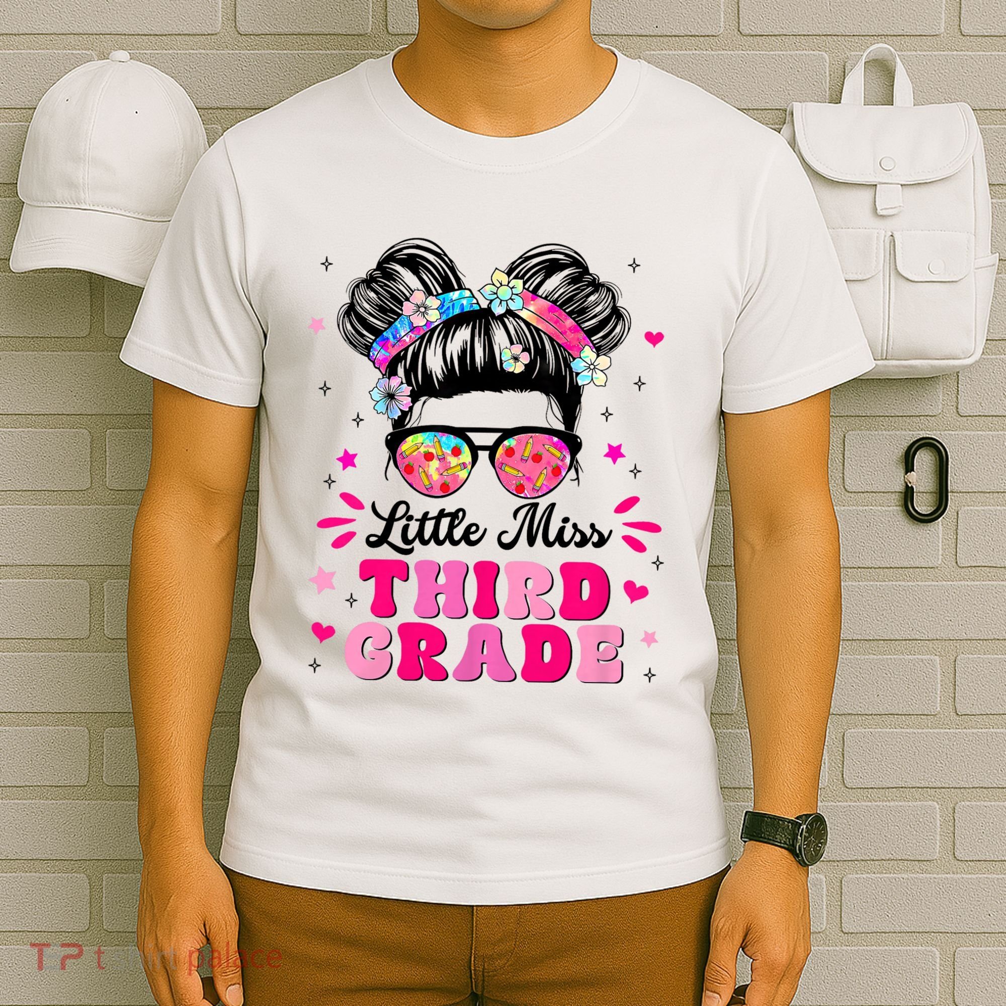 Groovy Messy Bun Little Miss Third Grade First Day Of School T-Shirt