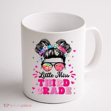 Groovy Messy Bun Little Miss Third Grade First Day Of School Coffee Mug back