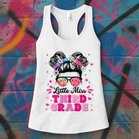 Groovy Messy Bun Little Miss Third Grade First Day Of School Women's Tank Top thumb 3