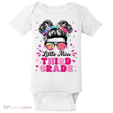 Groovy Messy Bun Little Miss Third Grade First Day Of School Baby Bodysuit