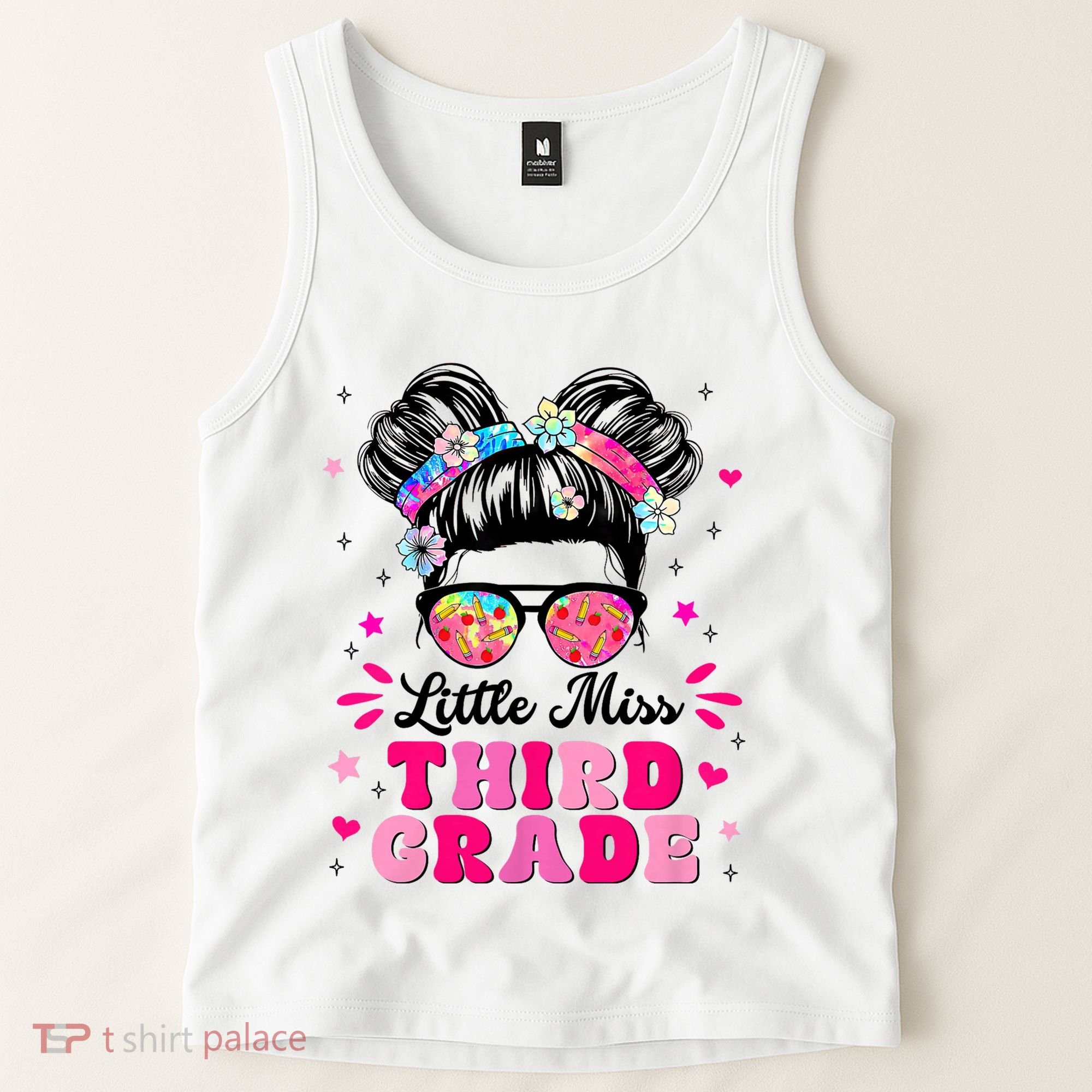 Groovy Messy Bun Little Miss Third Grade First Day Of School Tank Top