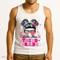 Groovy Messy Bun Little Miss Third Grade First Day Of School Tank Top thumb 3