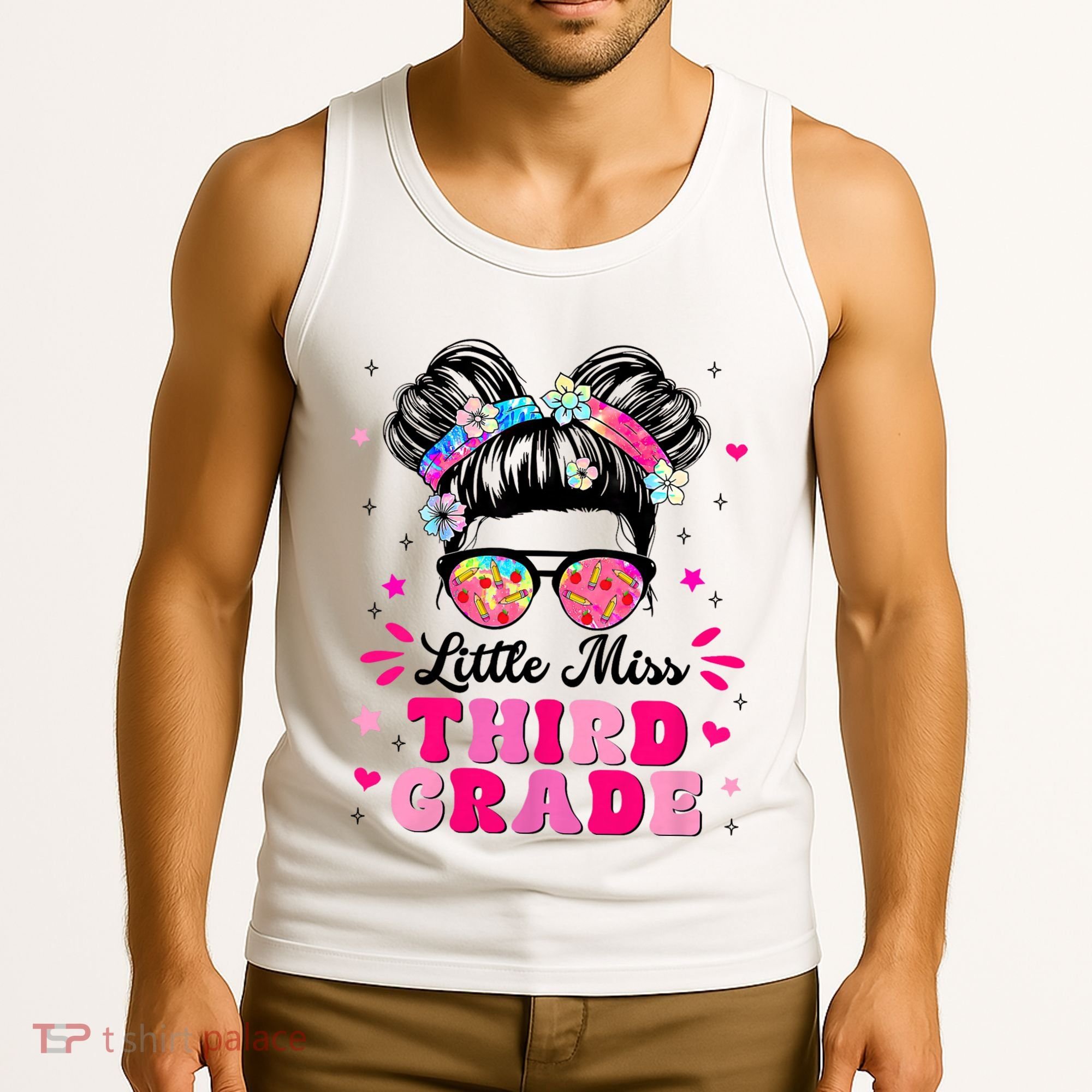 Groovy Messy Bun Little Miss Third Grade First Day Of School Tank Top