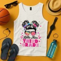Groovy Messy Bun Little Miss Third Grade First Day Of School Tank Top thumb 4