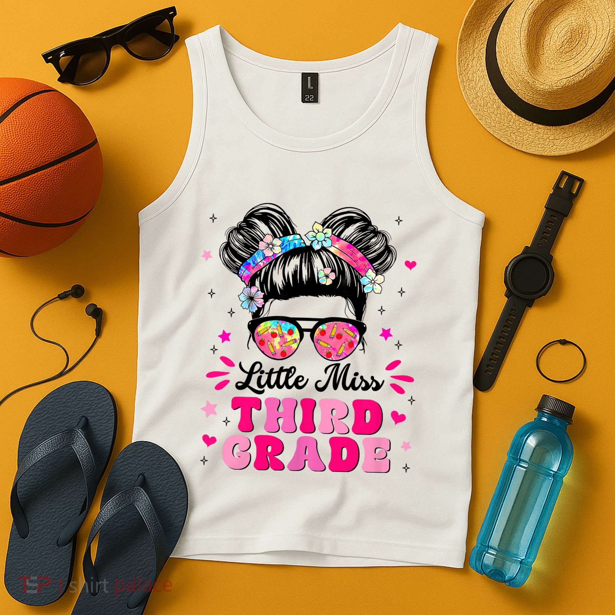 Groovy Messy Bun Little Miss Third Grade First Day Of School Tank Top