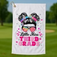 Groovy Messy Bun Little Miss Third Grade First Day Of School Golf Towel thumb 1