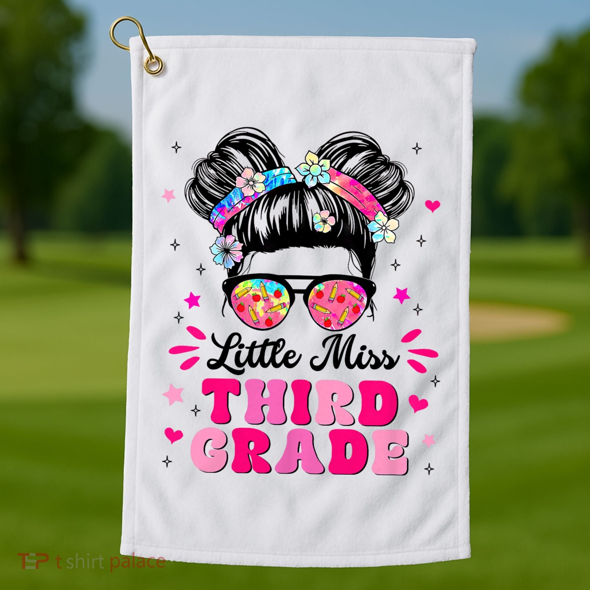 Groovy Messy Bun Little Miss Third Grade First Day Of School Golf Towel
