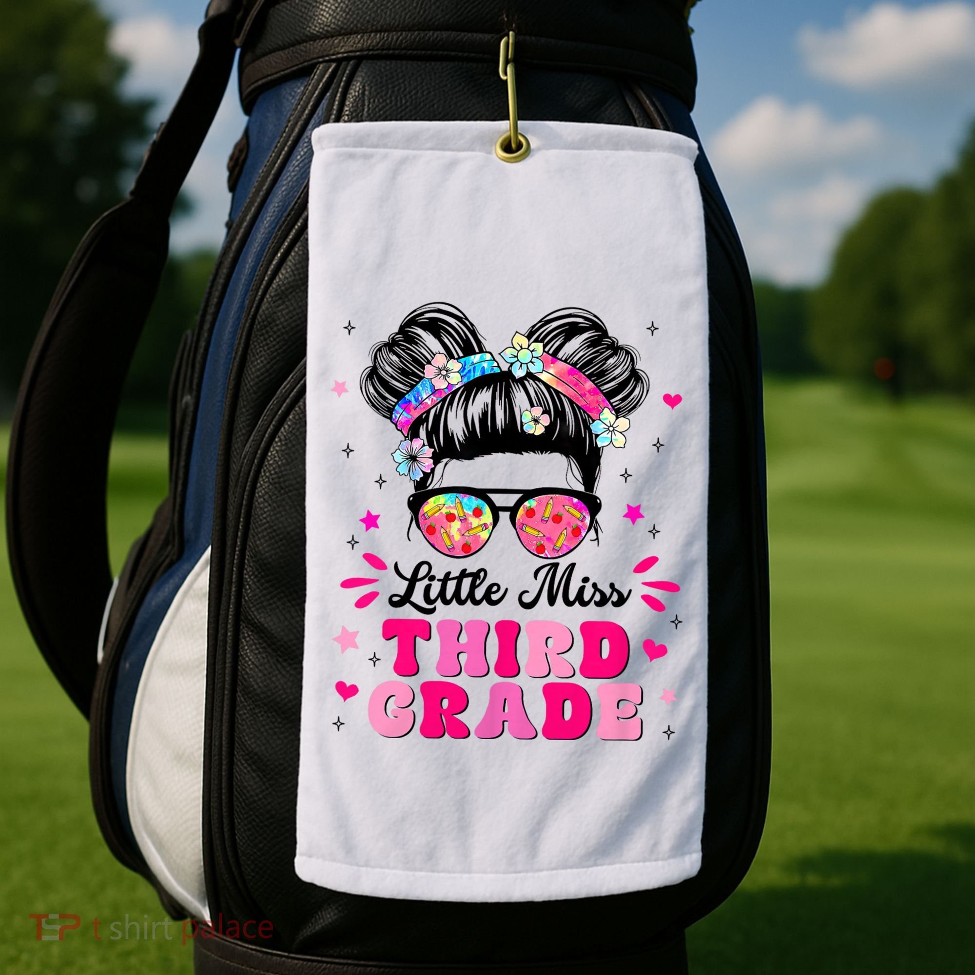 Groovy Messy Bun Little Miss Third Grade First Day Of School Golf Towel