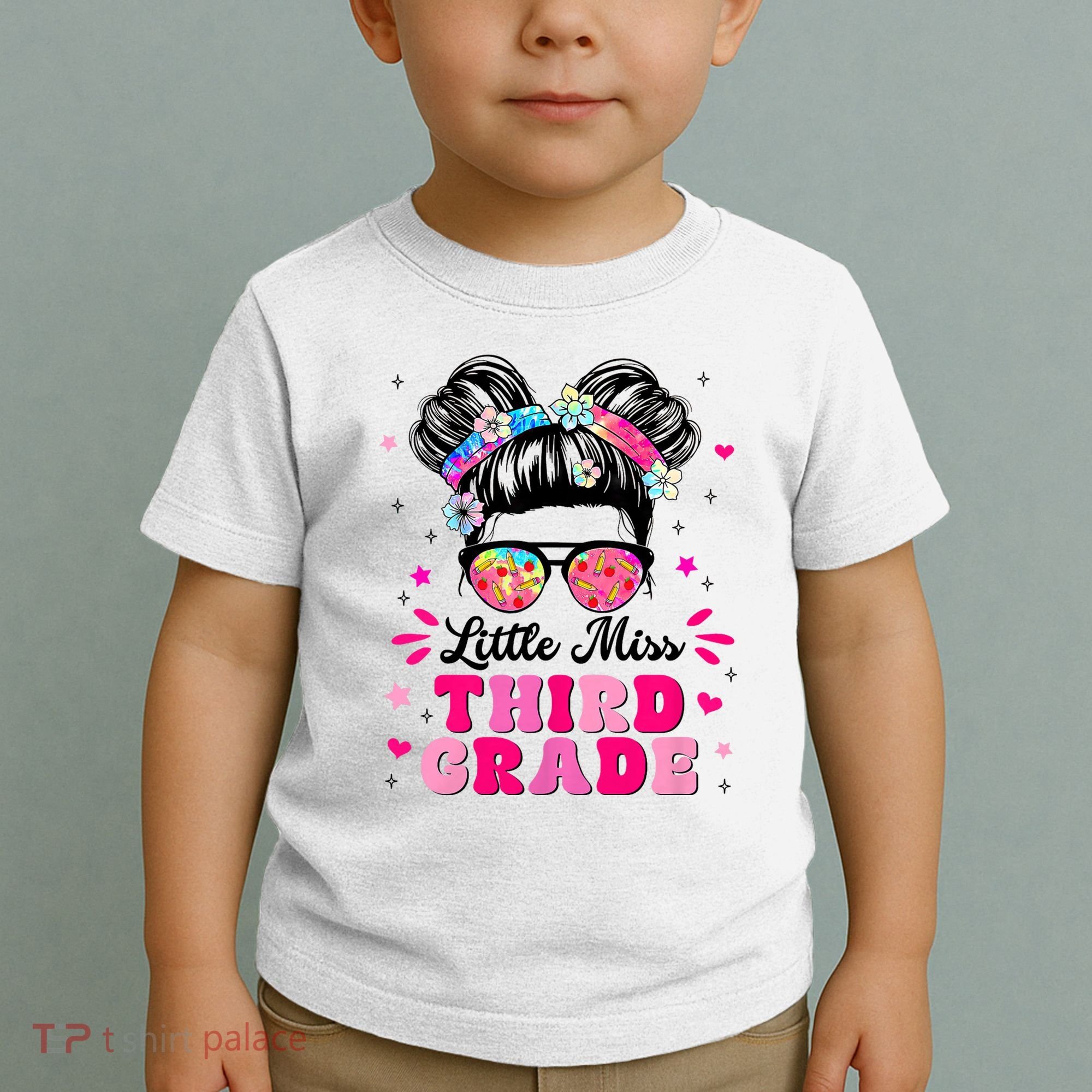 Groovy Messy Bun Little Miss Third Grade First Day Of School Toddler T-Shirt
