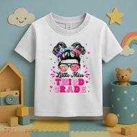 Groovy Messy Bun Little Miss Third Grade First Day Of School Toddler T-Shirt thumb 3