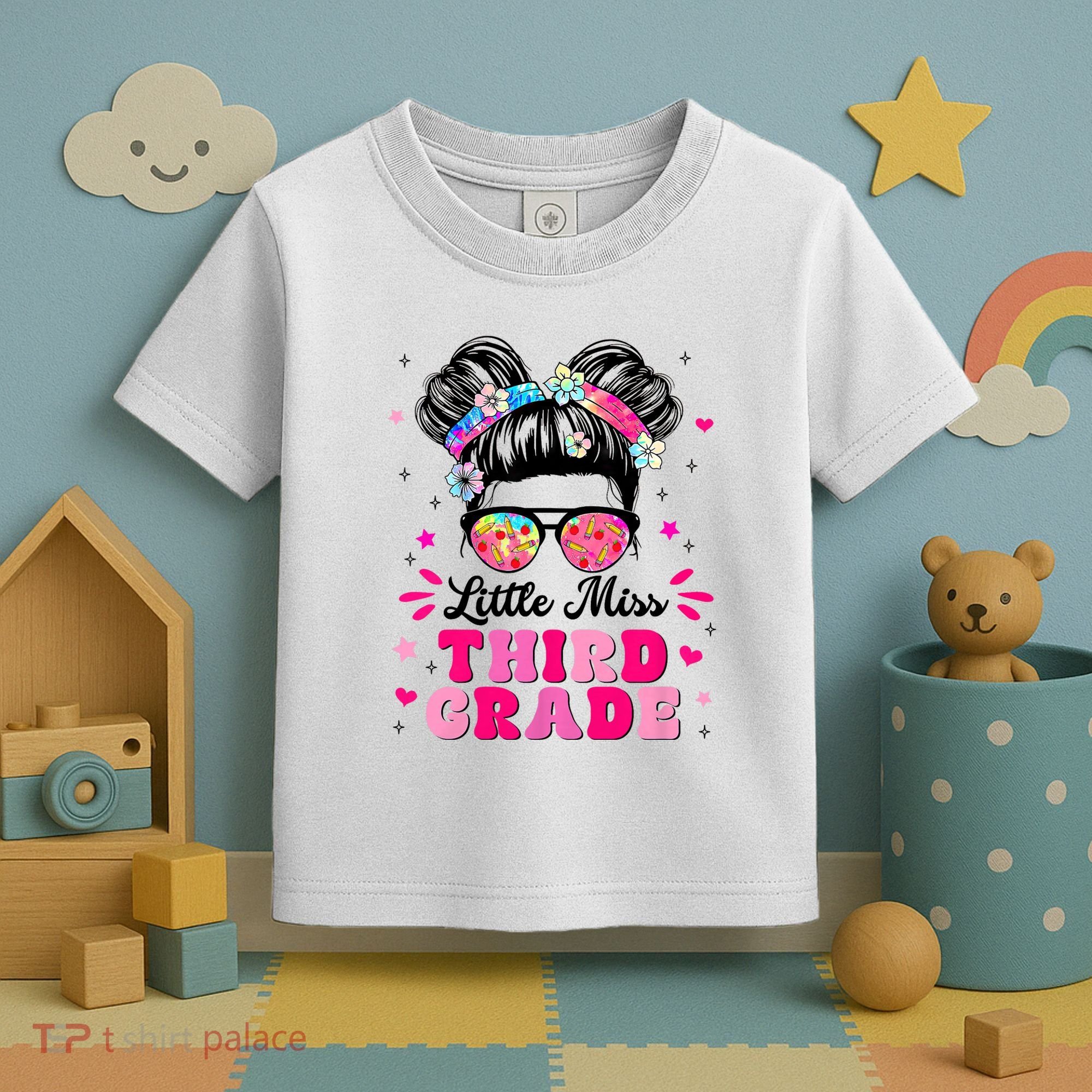 Groovy Messy Bun Little Miss Third Grade First Day Of School Toddler T-Shirt