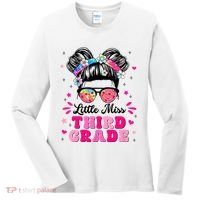 Groovy Messy Bun Little Miss Third Grade First Day Of School Women's Long Sleeve Shirt thumb 0