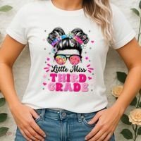 Groovy Messy Bun Little Miss Third Grade First Day Of School Women's T-Shirt thumb 2