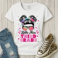 Groovy Messy Bun Little Miss Third Grade First Day Of School Women's T-Shirt thumb 3