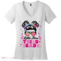 Groovy Messy Bun Little Miss Third Grade First Day Of School Women's V-Neck T-Shirt thumb 0