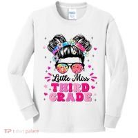 Groovy Messy Bun Little Miss Third Grade First Day Of School Kids Long Sleeve Shirt thumb 0