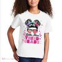 Groovy Messy Bun Little Miss Third Grade First Day Of School Kids T-Shirt thumb 2