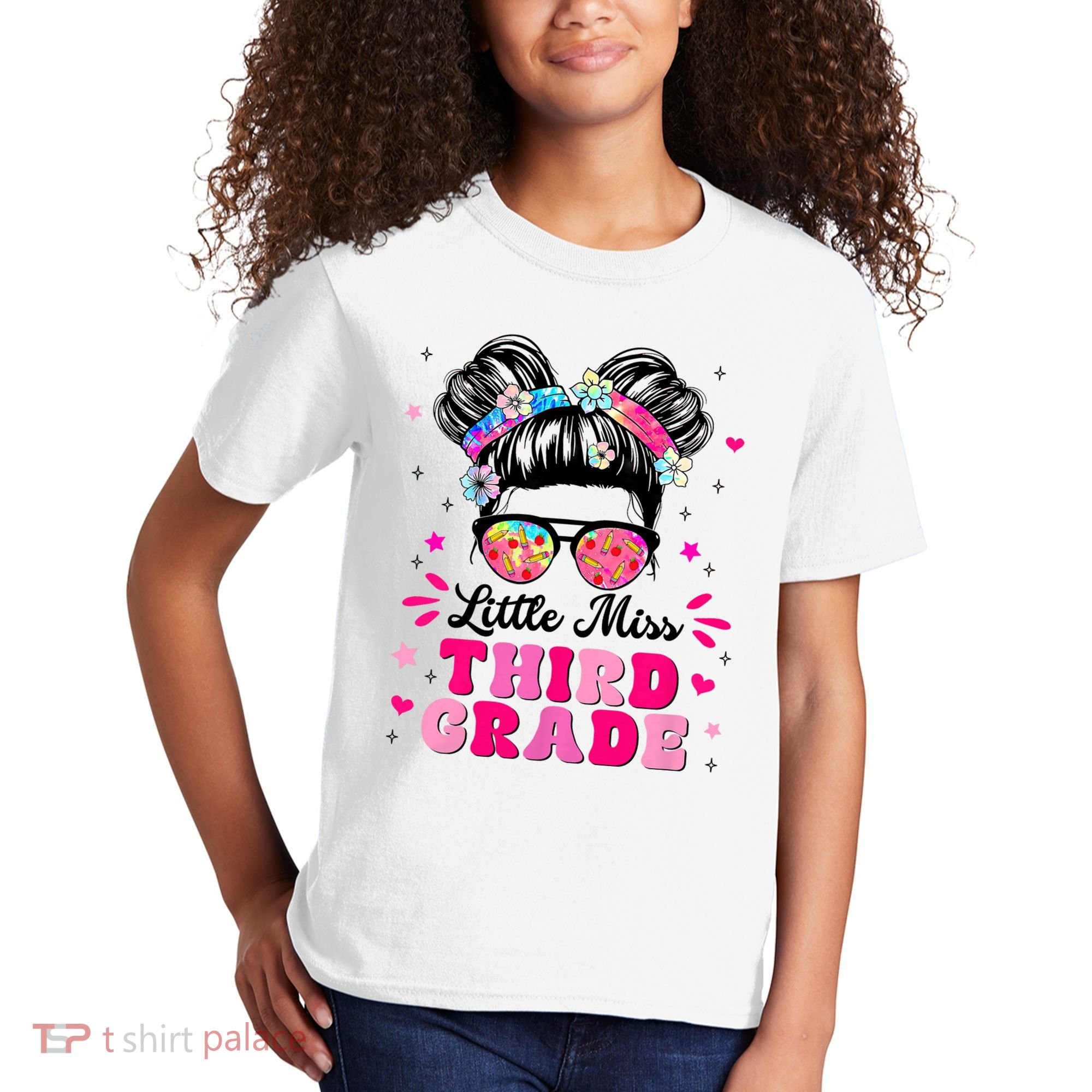 Groovy Messy Bun Little Miss Third Grade First Day Of School Kids T-Shirt