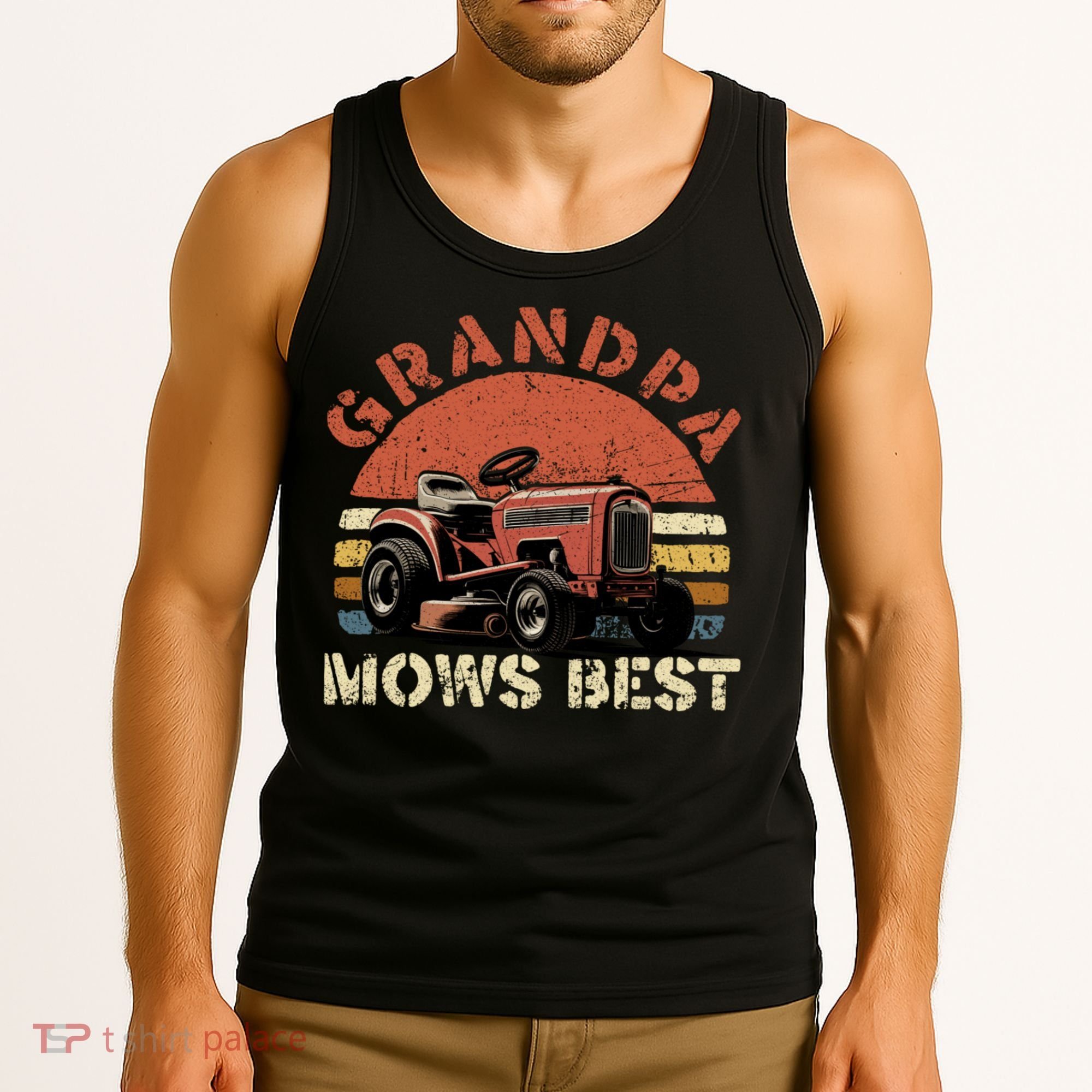 Grandpa Mows Best Lawn Mowing Mower Gardening Landscaping Tank Top