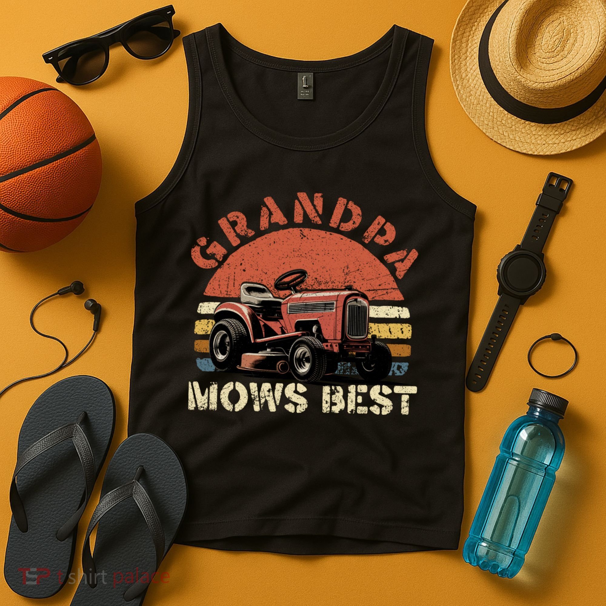 Grandpa Mows Best Lawn Mowing Mower Gardening Landscaping Tank Top