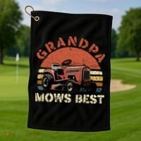 Grandpa Mows Best Lawn Mowing Mower Gardening Landscaping Golf Towel thumb 1
