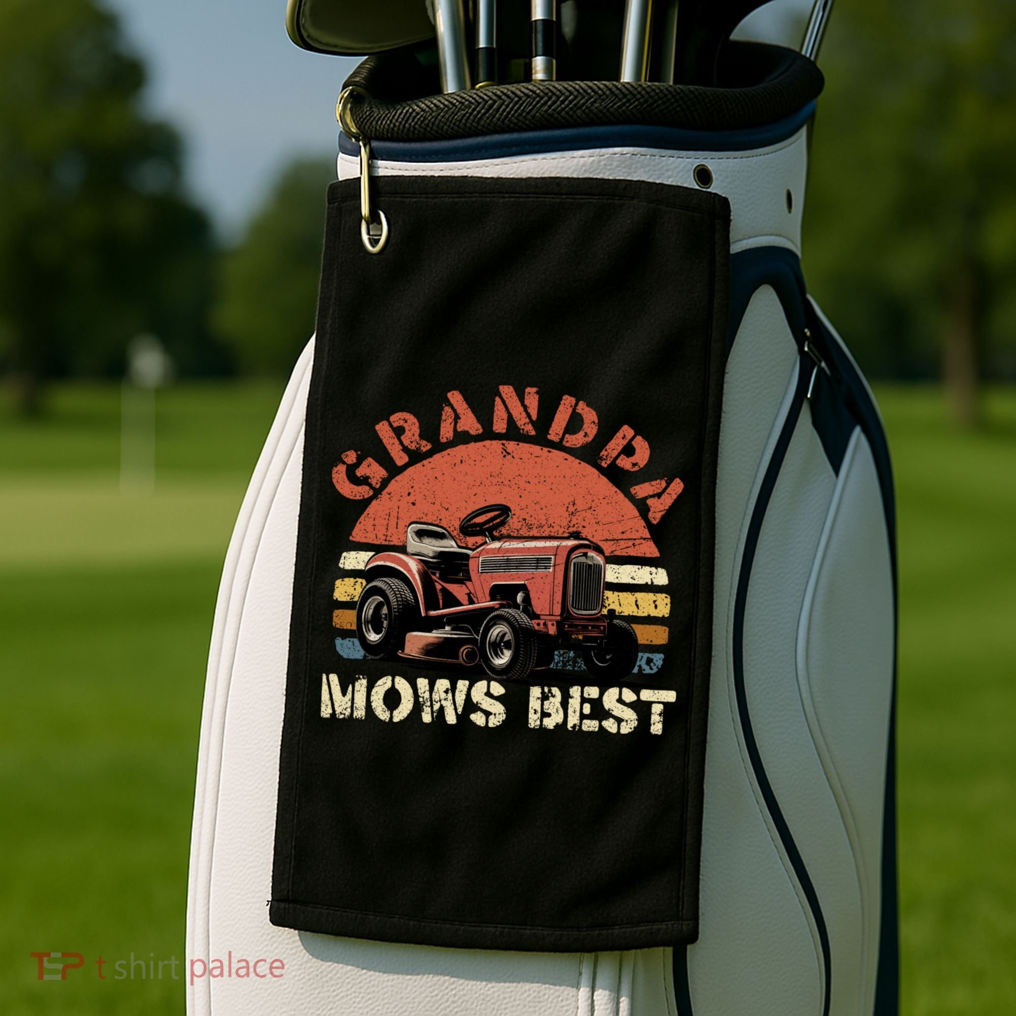 Grandpa Mows Best Lawn Mowing Mower Gardening Landscaping Golf Towel