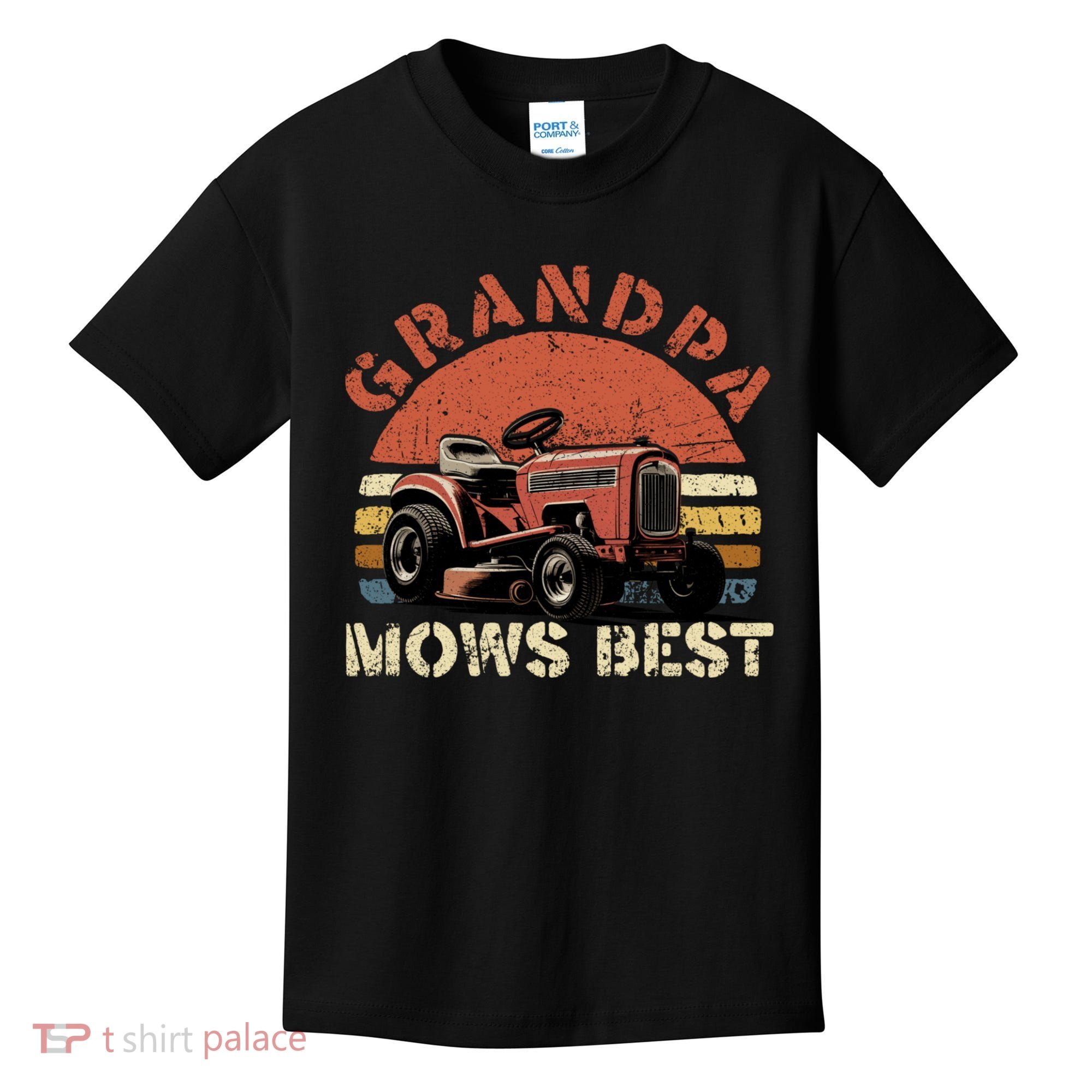 Grandpa Mows Best Lawn Mowing Mower Gardening Landscaping Kids T-Shirt