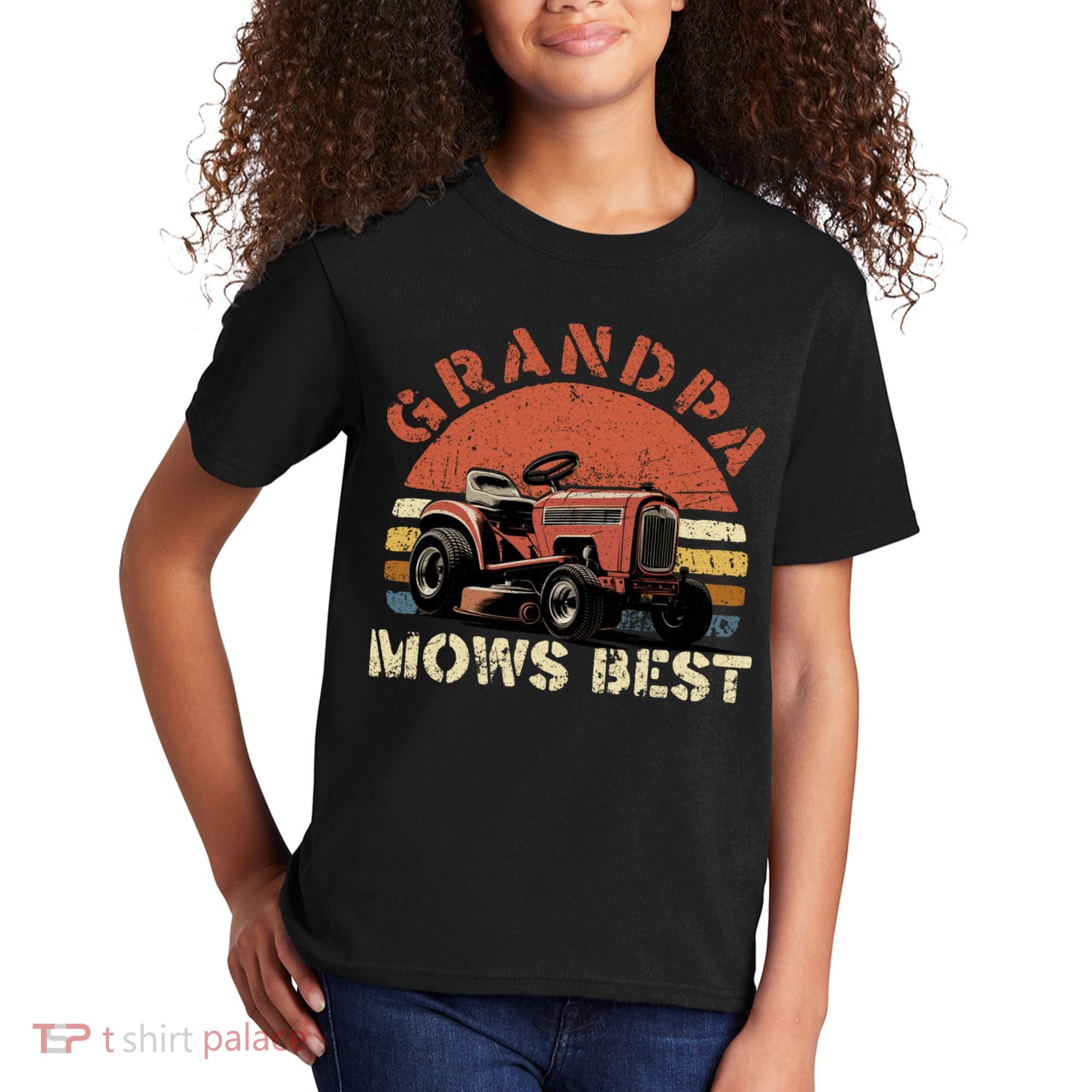 Grandpa Mows Best Lawn Mowing Mower Gardening Landscaping Kids T-Shirt