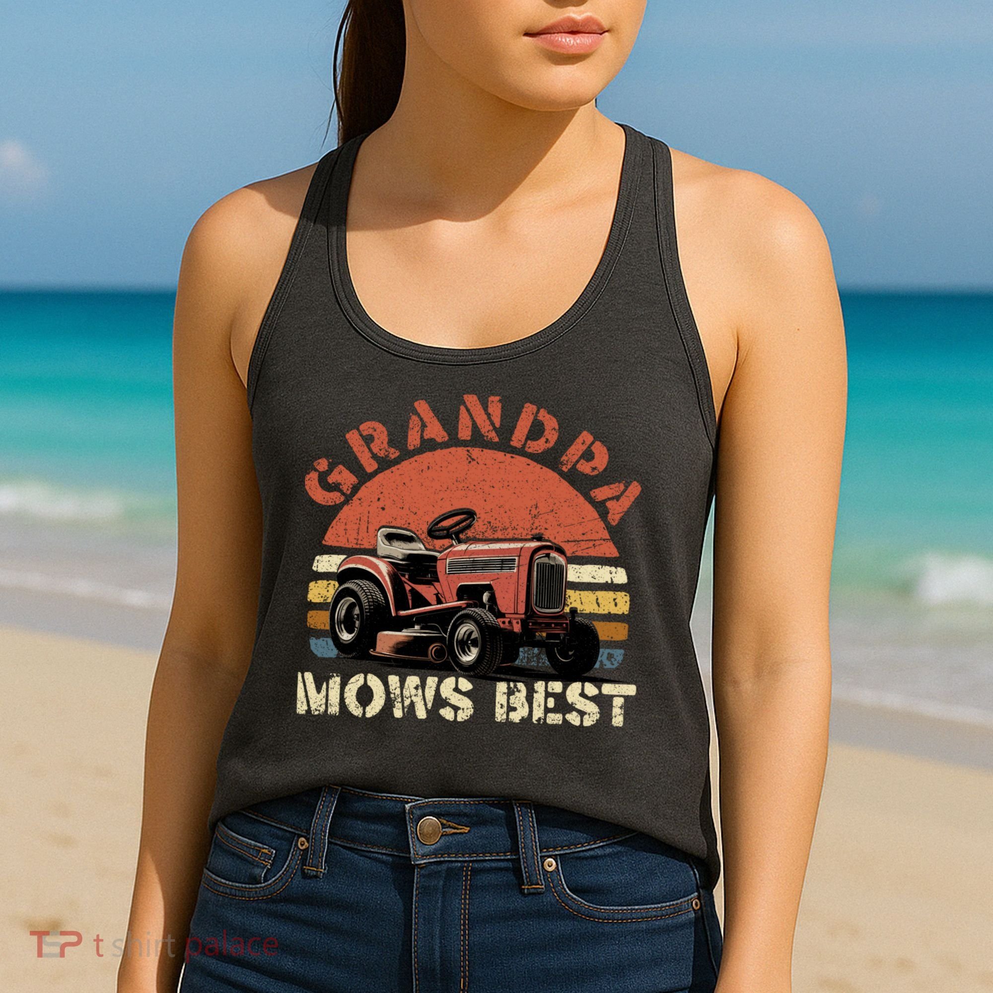 Grandpa Mows Best Lawn Mowing Mower Gardening Landscaping Women's Tank Top