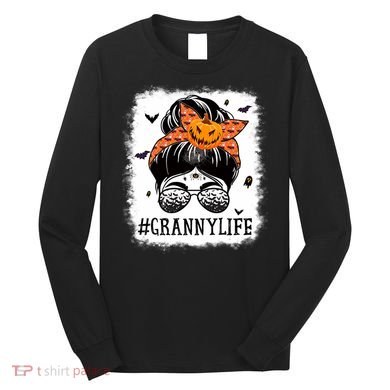 Granny Messy Bun Spooky Pumpkin Grandma Halloween Costume Long Sleeve Shirt