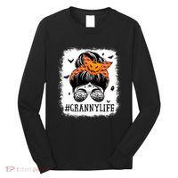Granny Messy Bun Spooky Pumpkin Grandma Halloween Costume Long Sleeve Shirt thumb 0