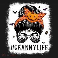 Granny Messy Bun Spooky Pumpkin Grandma Halloween Costume Long Sleeve Shirt thumb 2