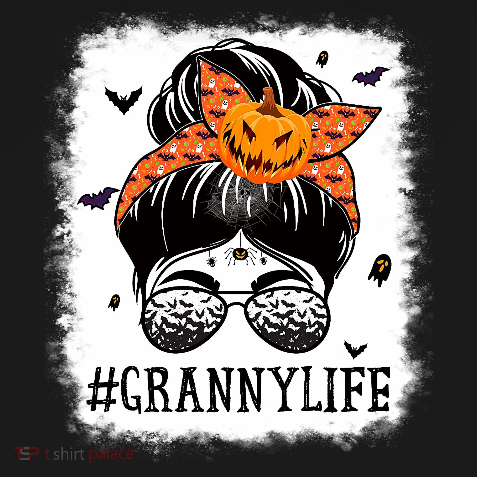 Granny Messy Bun Spooky Pumpkin Grandma Halloween Costume Long Sleeve Shirt