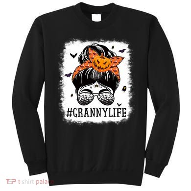 Granny Messy Bun Spooky Pumpkin Grandma Halloween Costume Sweatshirt