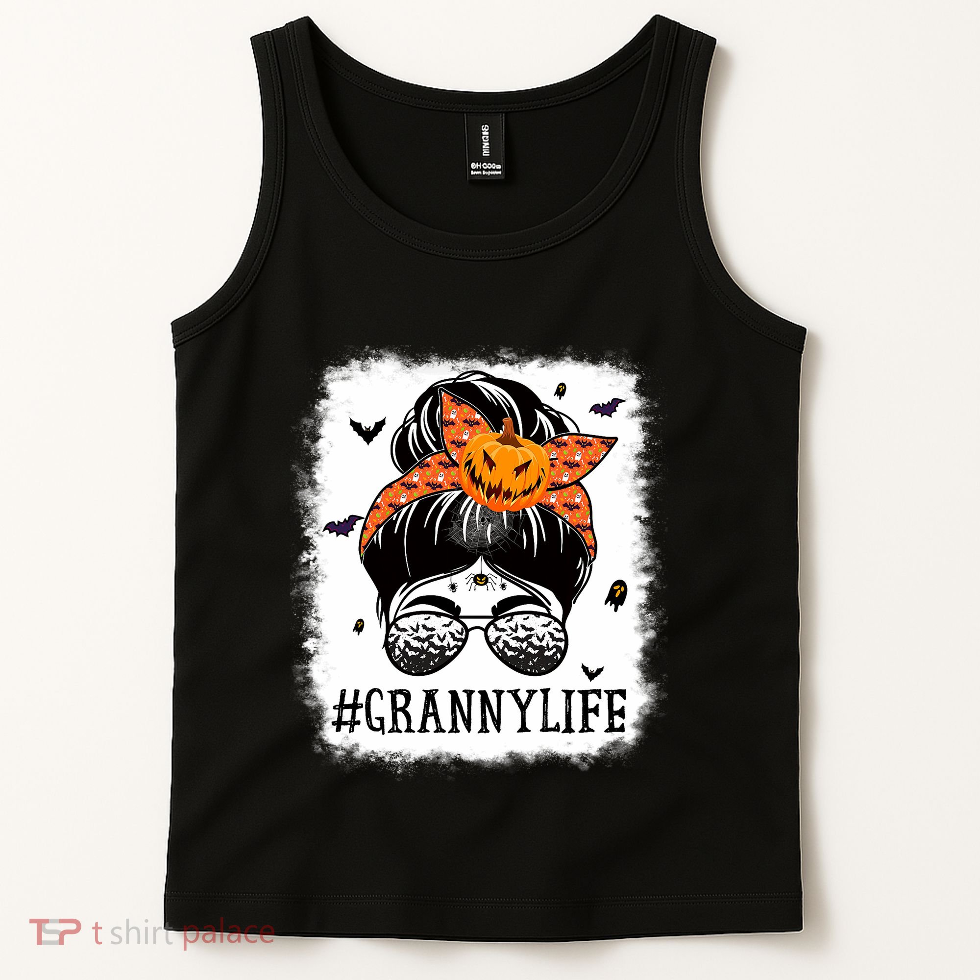 Granny Messy Bun Spooky Pumpkin Grandma Halloween Costume Tank Top