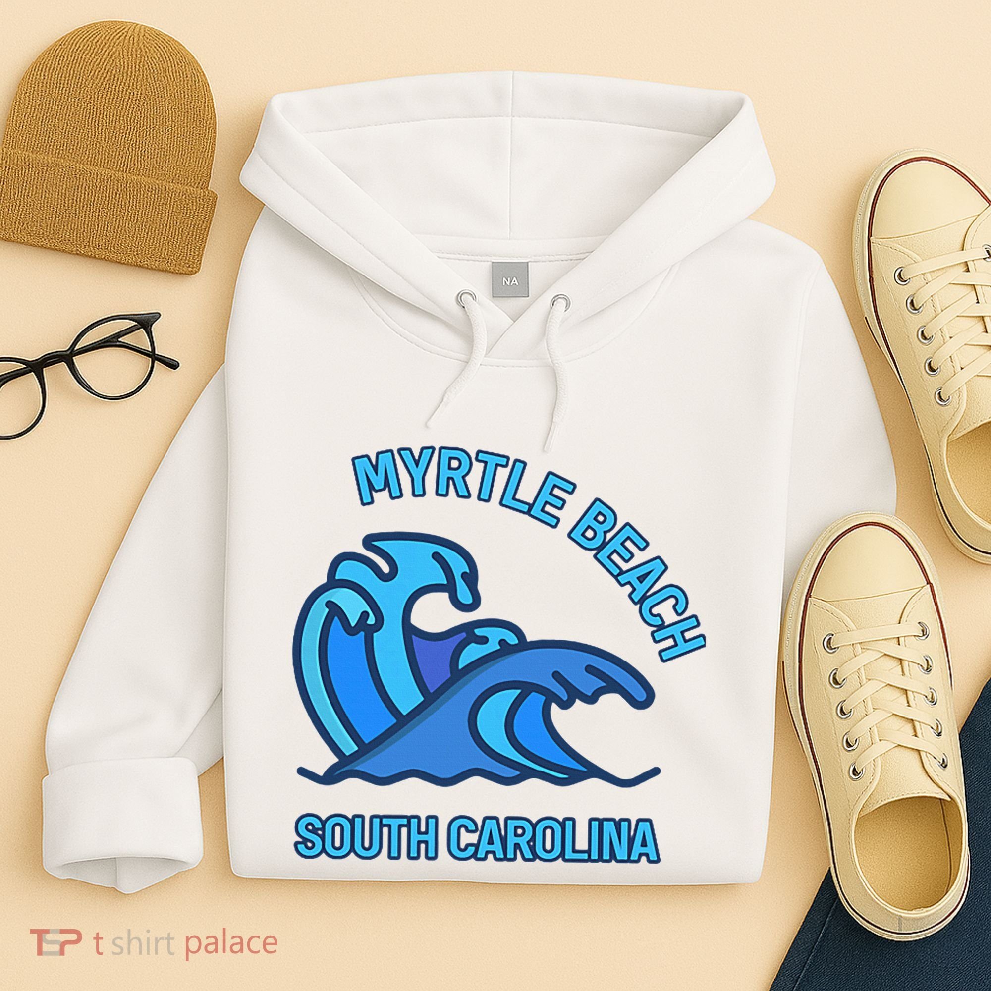 Graphic Myrtle Beach South Carolina Pocket Wave Souvenir Hoodie