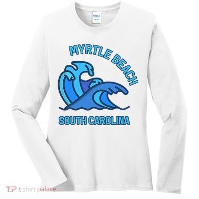 Graphic Myrtle Beach South Carolina Pocket Wave Souvenir Women's Long Sleeve Shirt