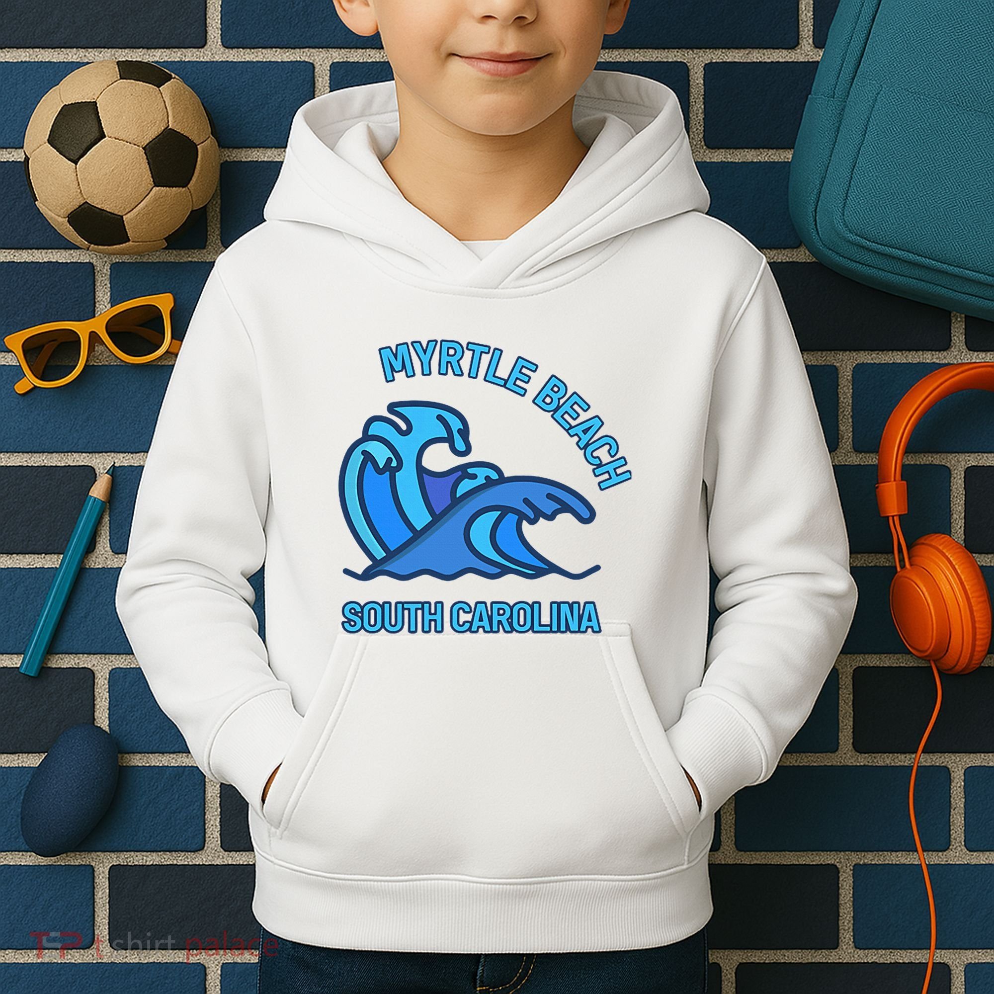 Graphic Myrtle Beach South Carolina Pocket Wave Souvenir Kids Hoodie