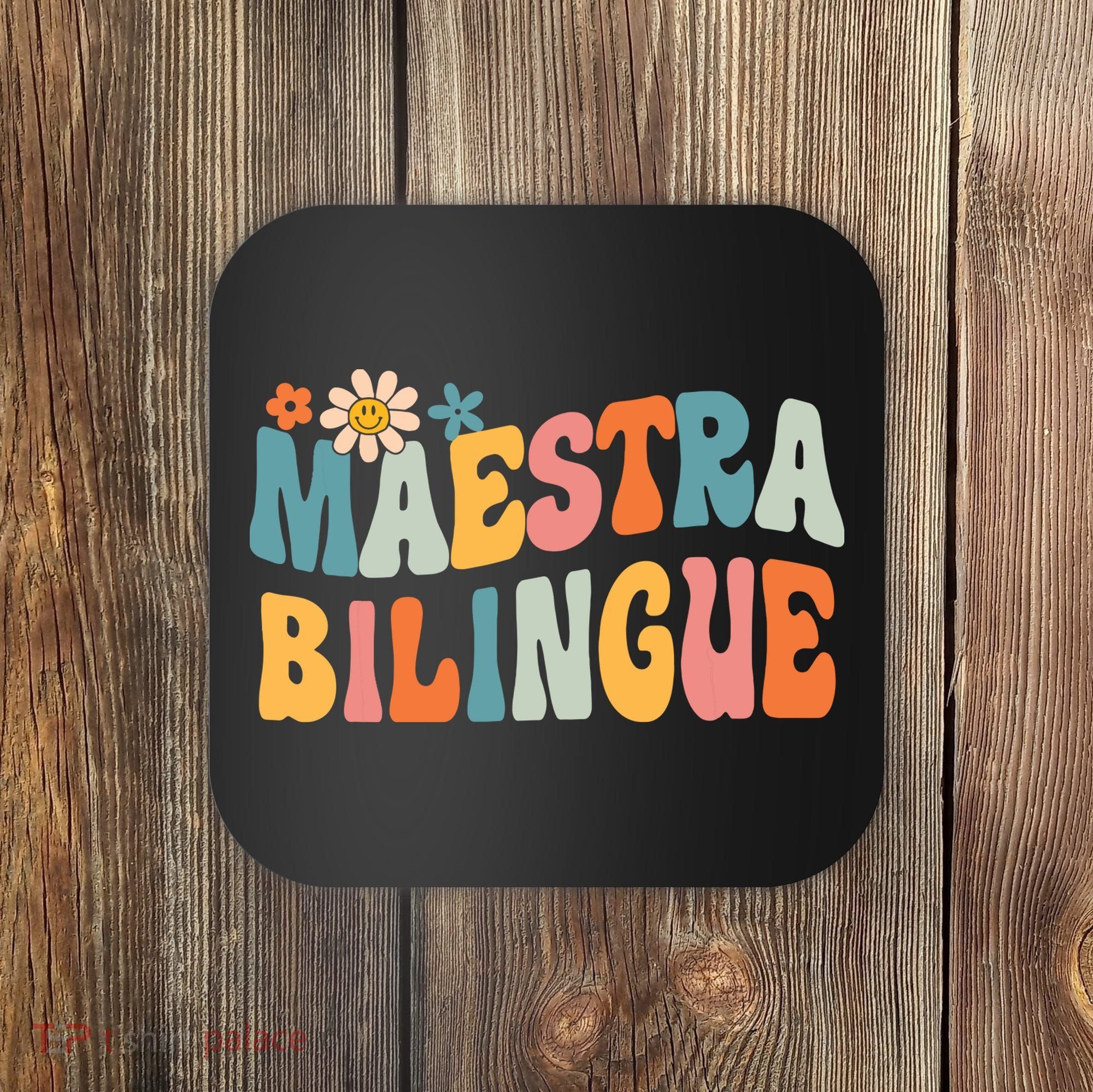 Groovy Maestra Bilingue Spanish Teacher Retro Coaster