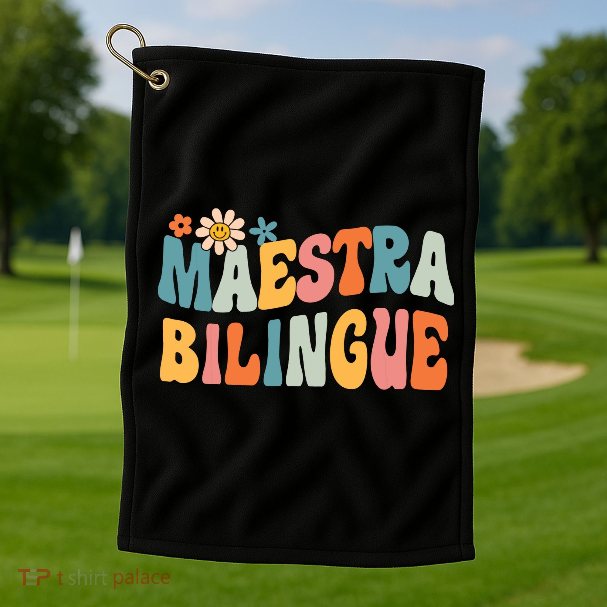 Groovy Maestra Bilingue Spanish Teacher Retro Golf Towel