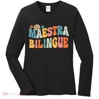 Groovy Maestra Bilingue Spanish Teacher Retro Women's Long Sleeve Shirt thumb 0